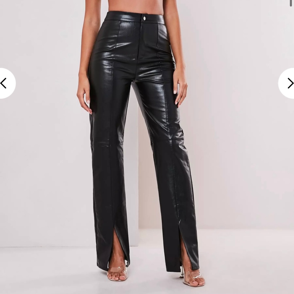 COPY - Black Faux Leather Split Front Pants